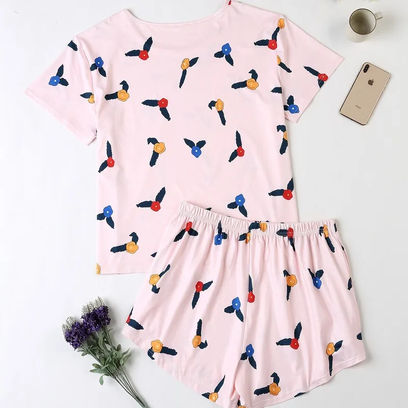 4XL Plus Size Summer Women Pajama Sets Nice Short Sleeve Pajamas Pink Soft Pyjamas Sleepwear Autumn Shorts Homewear