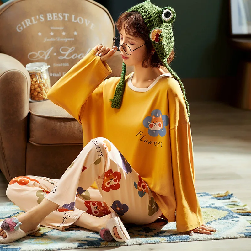 

Women pajamas set Women Pyjamas Simplicity Cotton Female Warm Autumn Winter Casual Pajama Set Long Sleeve Homewear Two Pieces