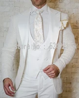 custom made men suits white pattern groom tuxedos peak satin lapel groomsmen wedding best man jacketpantsvestbow tie c695