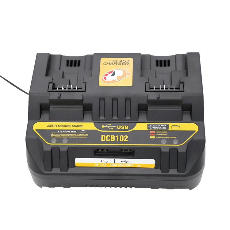 

DCB102 Li-ion Battery Charger Rapid 2 Slide Port 4A Charging Current USB 2A Out DCB200 DCB140 For Dewalt 14.4V 18V Lithium Tool