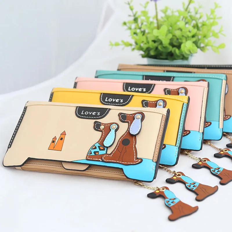 Кошелек женский на молнии удлиненный клатч с милым щенком дизайнерский бумажник