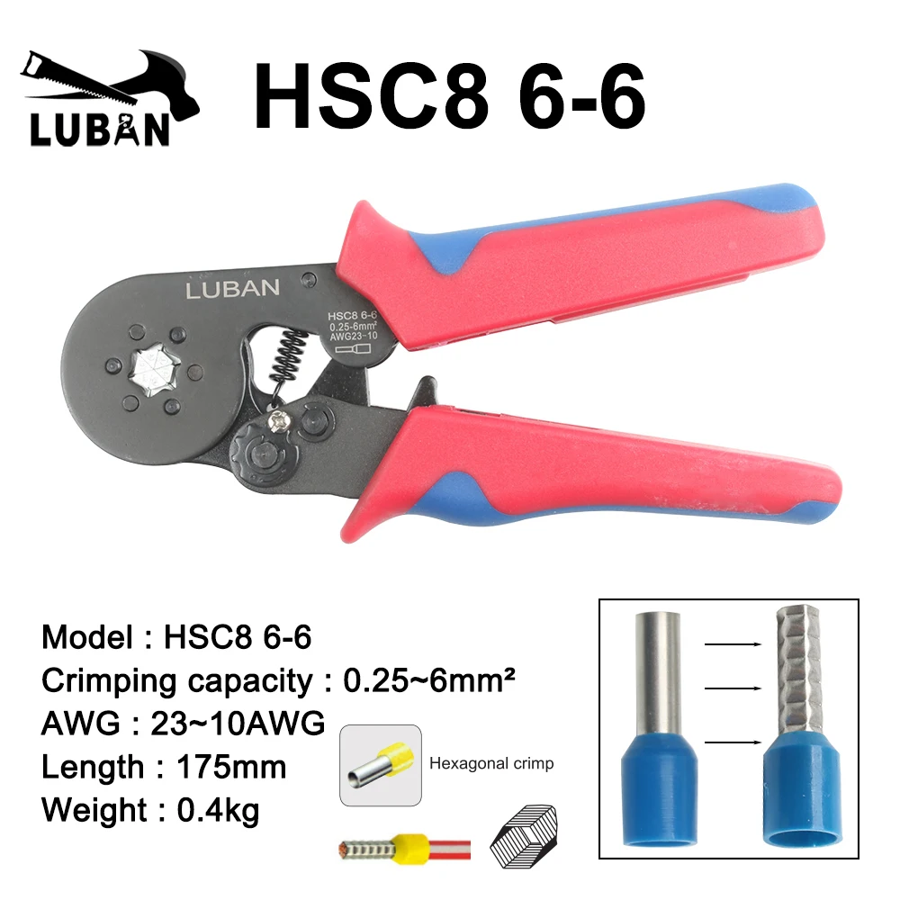 6-6A HSC8 6-4A 6-6 мини-тип обжимные плоскогубцы 0,25-10 мм2 терминалы обжимные инструменты многофункциональный инструмент руки плоскогубцы hsc8 16-4 6-16 мм2 - Цвет: 6-6A