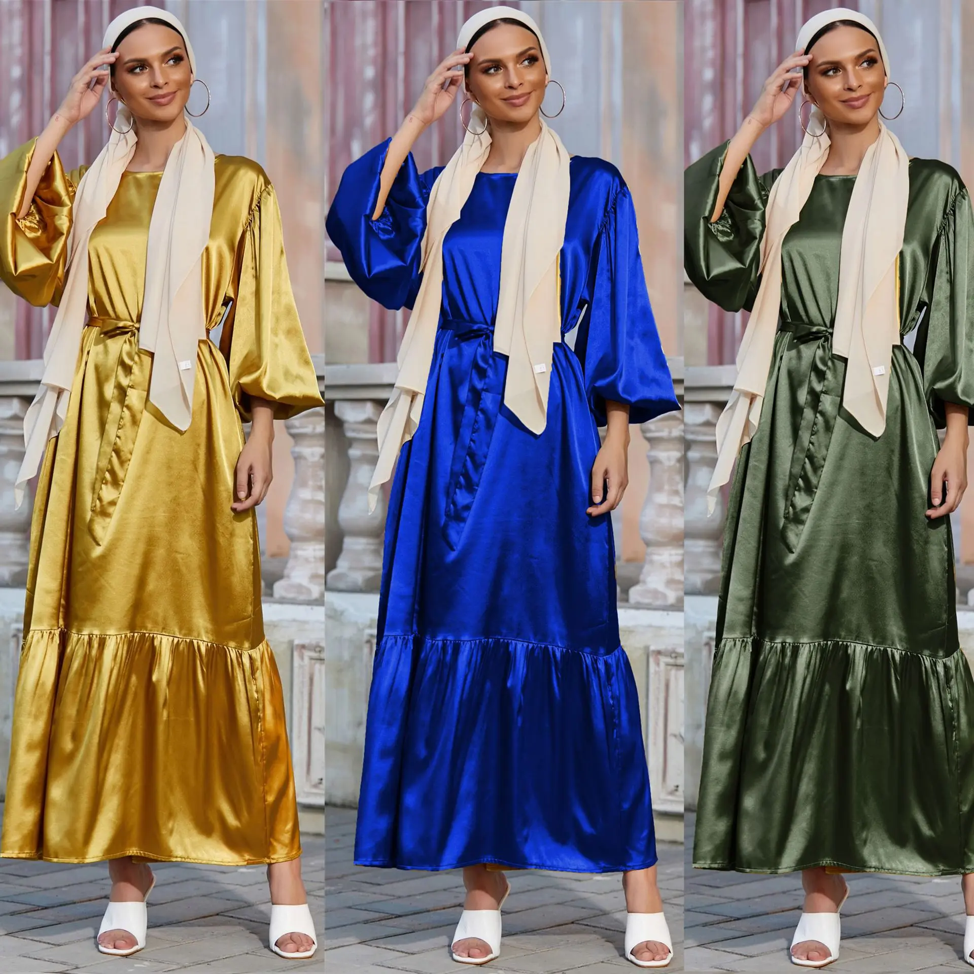Abaya Дубай Американская Одежда Caftan мусульманская Мода Женский Повседневный корсет с пышными рукавами abayas для женского платья