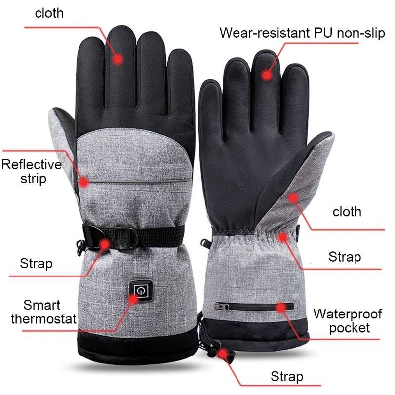 

Winter Outdoor Heated Gloves Three-speed Thermostat Warm and Cold-proof Electric Heating Hand Cover Rechargeable Waterproof Glov