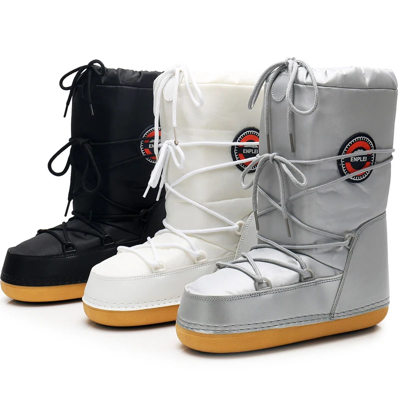 

Женские Водонепроницаемые зимние сапоги, легкие сапоги с подкладкой, Нескользящие Детские теплые сапоги унисекс, обувь до середины икры, Размеры 35-46