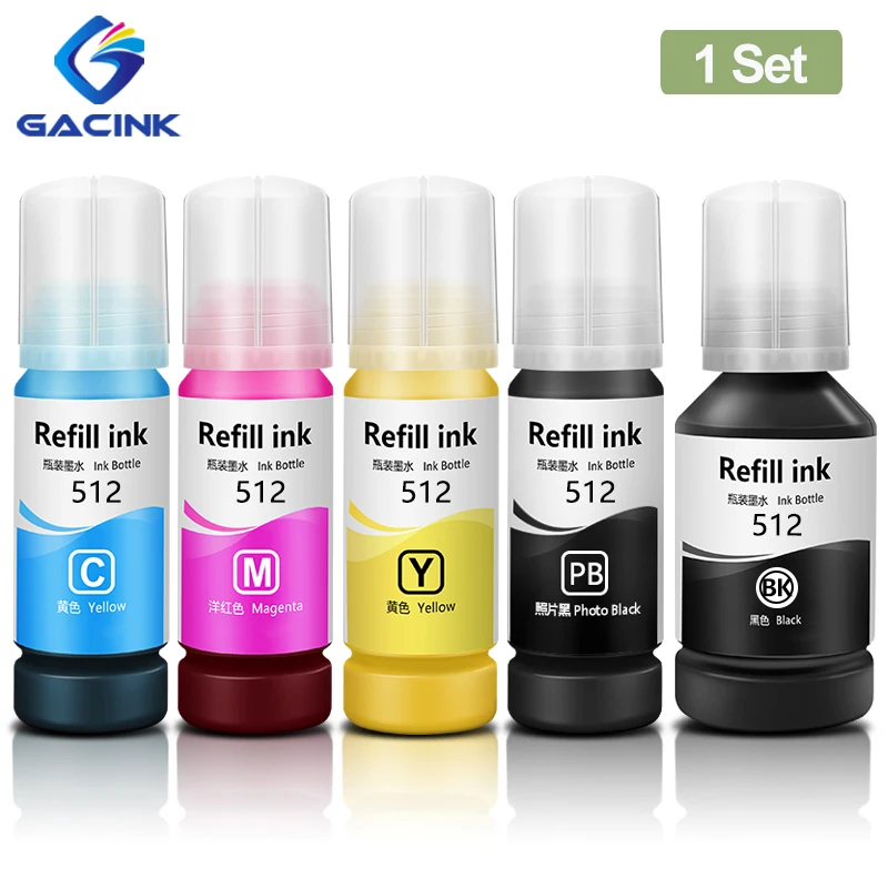 

GACINK 512 T512 Refill Dye Ink For Epson Expression Premium ET-7700 ET-7750 Supertank Printer Refillable Ink 5 Colors/Set