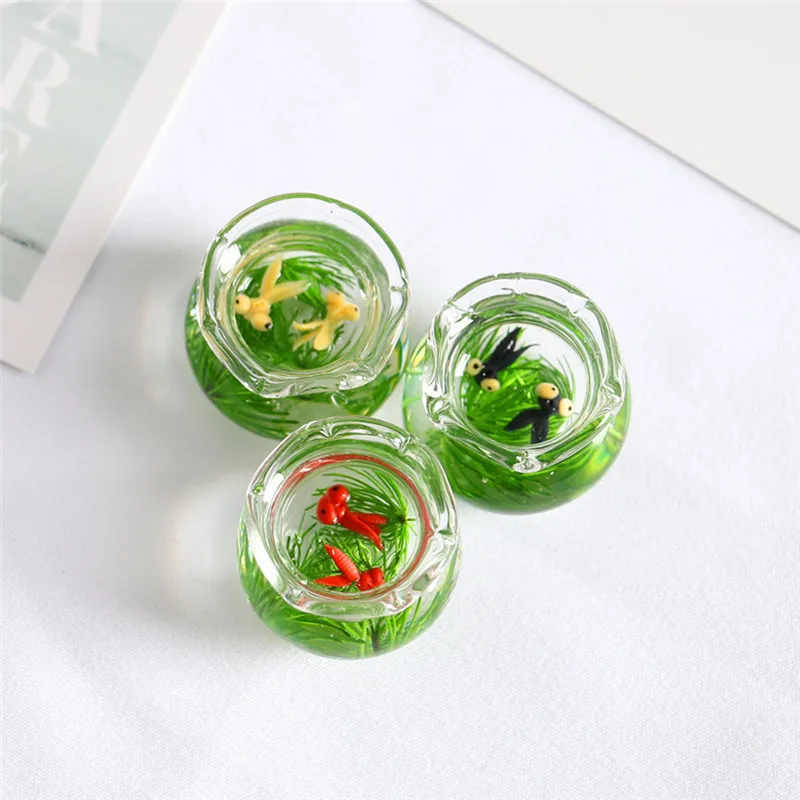 

Miniature 1/12 Dollhouse Food Play Decoration Accessories Simulation Mini Glass Goldfish Tank Home Model Living Room Desk Decor