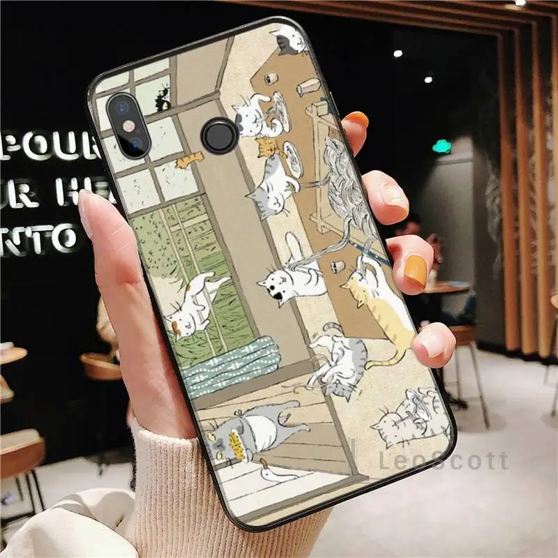 

Japanese Cat Drink Phone Case For Xiaomi Redmi Note 4 4x 5 6 7 8 pro S2 PLUS 6A PRO