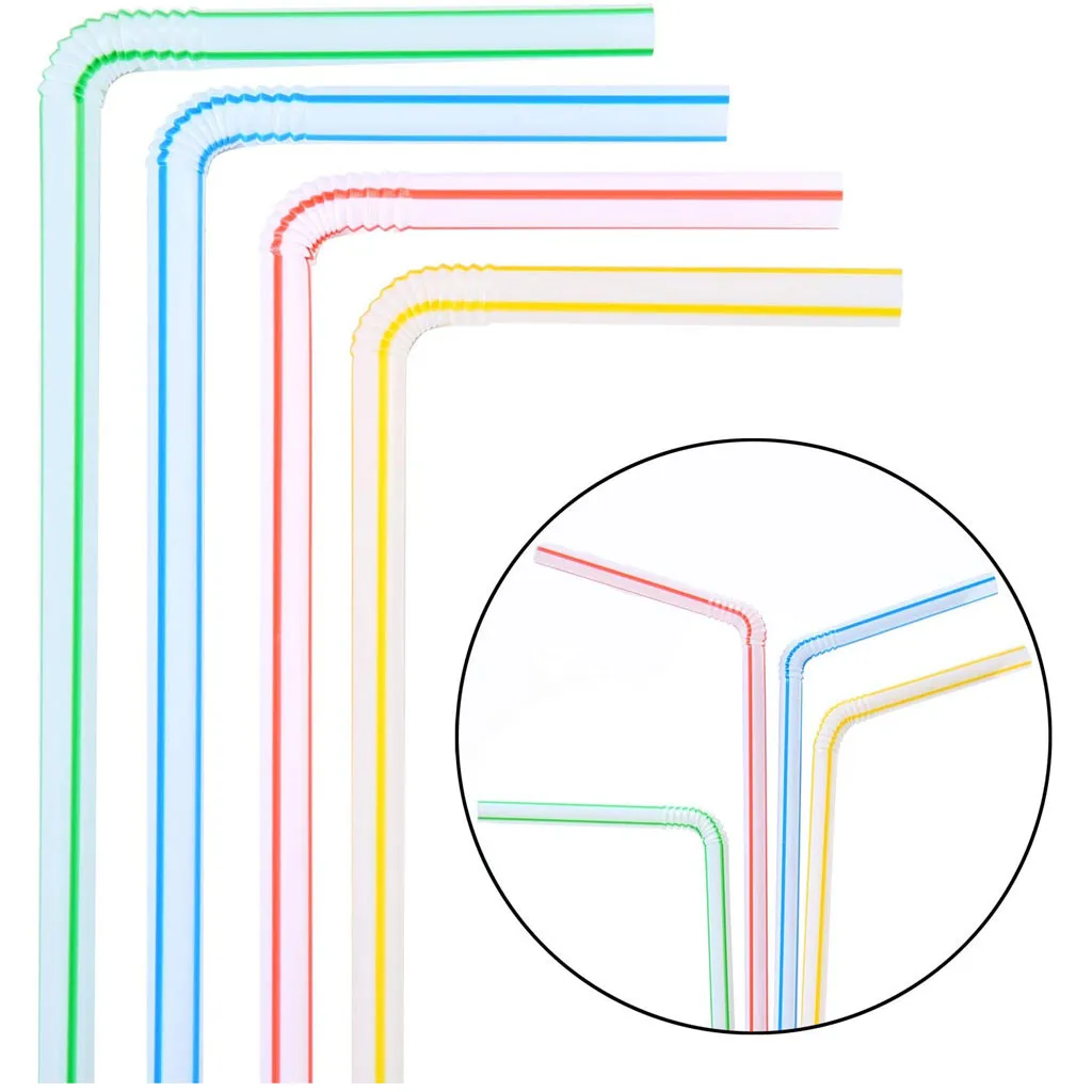 200 Pieces Plastic Drinking Straws 8 Inches Long Striped Multi-Colored Bendable Straw Bar Accessories | Дом и сад