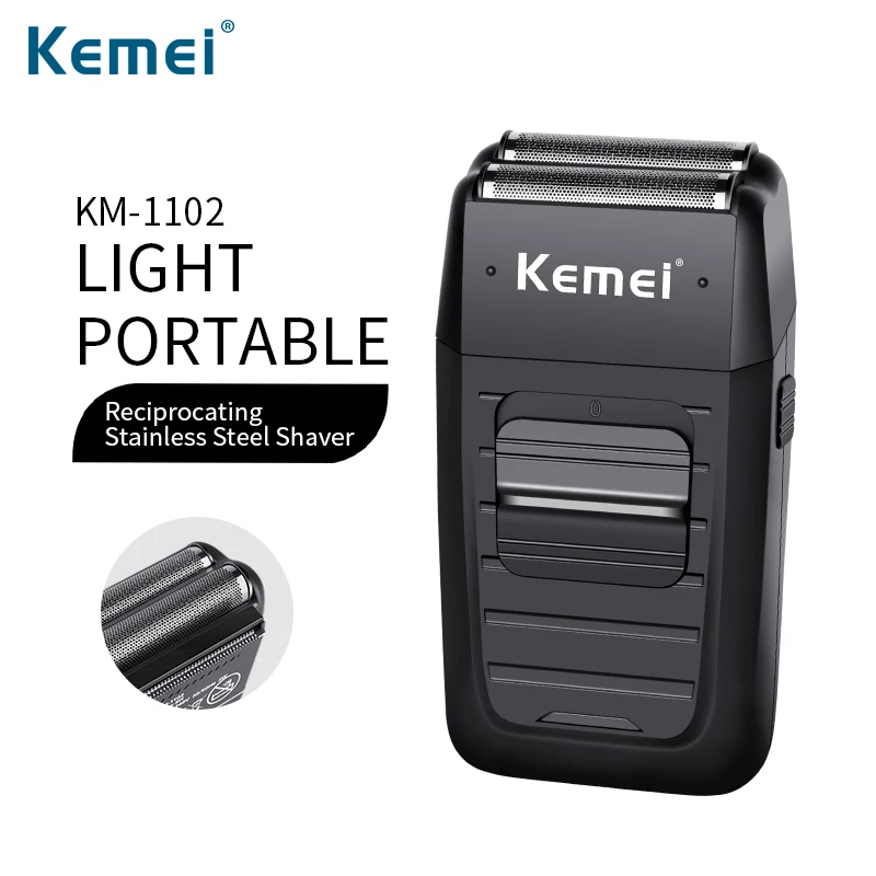 

Kemei Rechargeable Cordless Shaver for Men Twin Blade Reciprocating Beard Razor Face Care Multifunction Strong Trimmer KM-1102