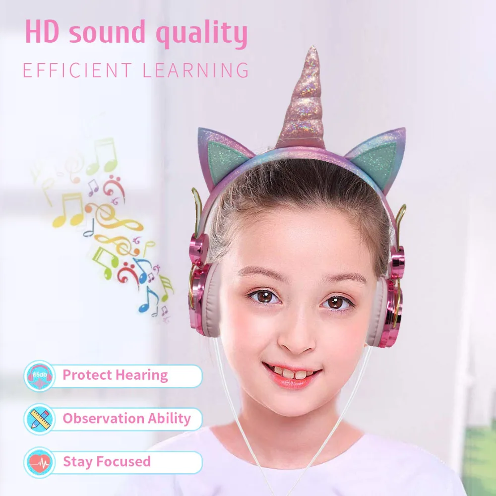 Funny Kids Headset Colorful Diamond Unicorn Headphones Music Stereo Wired Earphones With Gifts Box Christmas Brithday Gifts