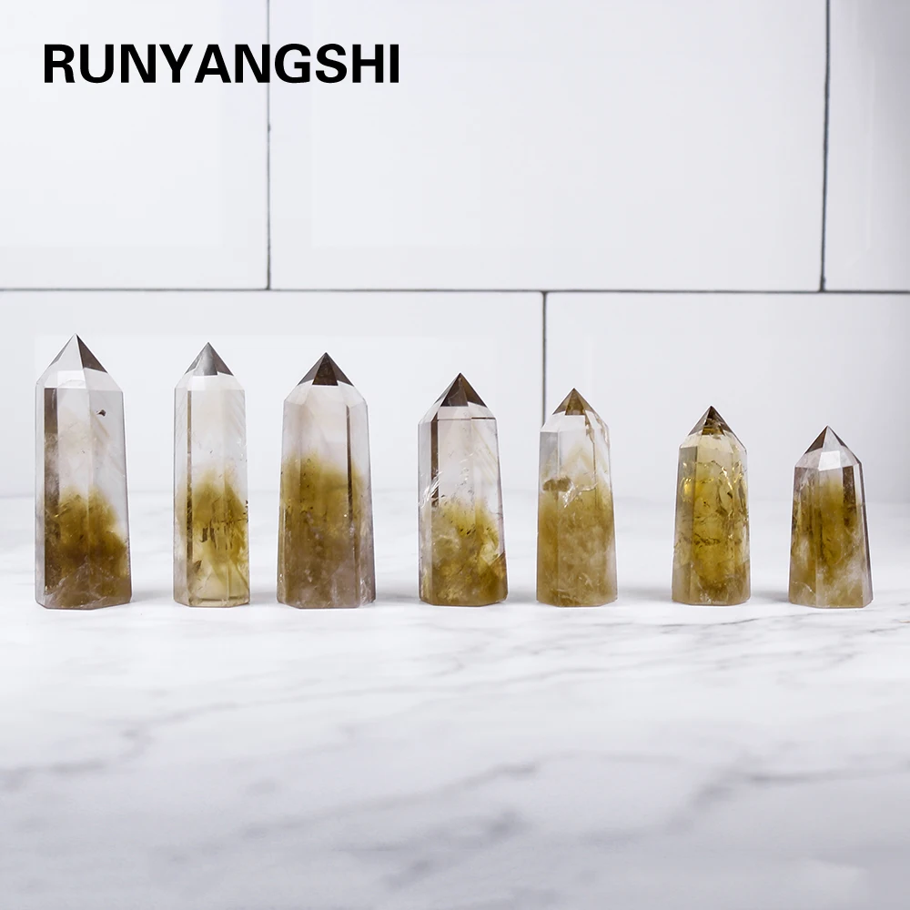

Runyangshi, 1 шт., оптовая цена, цитрин, кварцевый кристалл, Шестиугольная точка кристалл, Целебный Камень, подарки
