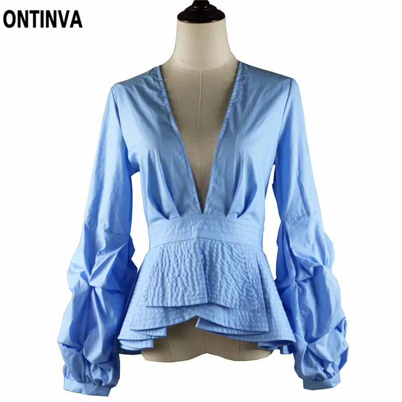Сексуальный глубокий v образный вырез синий полосатый Blusas 5XL размера плюс женский