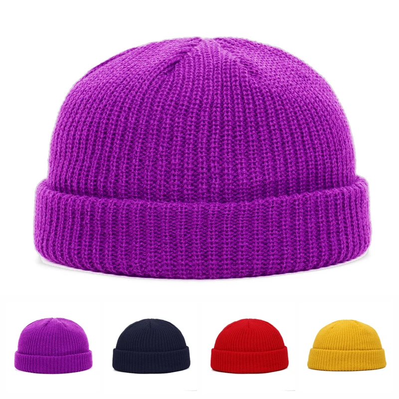 

Women Men Casual Bonnet Autumn Winter Warm Fleece Ski Hip Hop Fisherman Docker Ribbed Retro Solid Color Hats Cap
