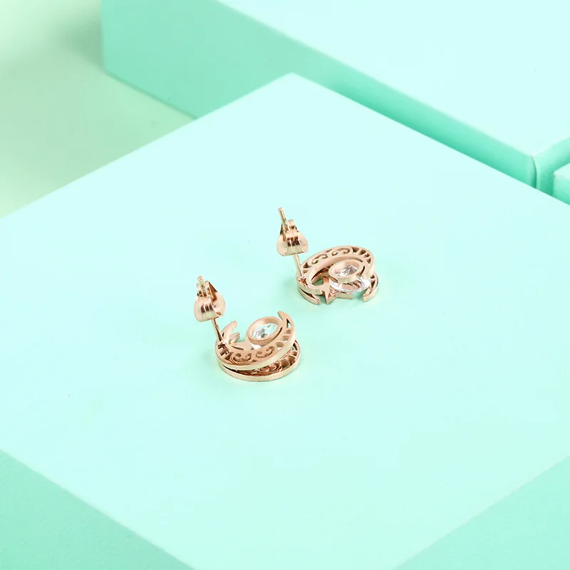 Нержавеющая сталь луна и звезды очарование серьги кольца для женщин из розового