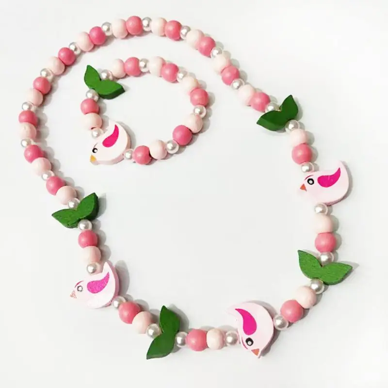 

1 Set Kids Mix Color Wooden Beads Necklace Bracelet Girls Princess Jewelry Children's Day Gift
