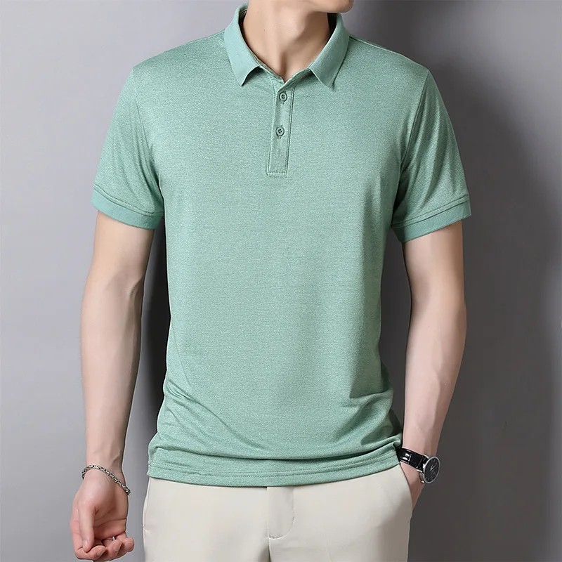 

Summer men's fashion short-sleeved T-shirt casual joker business lapel solid color clothes