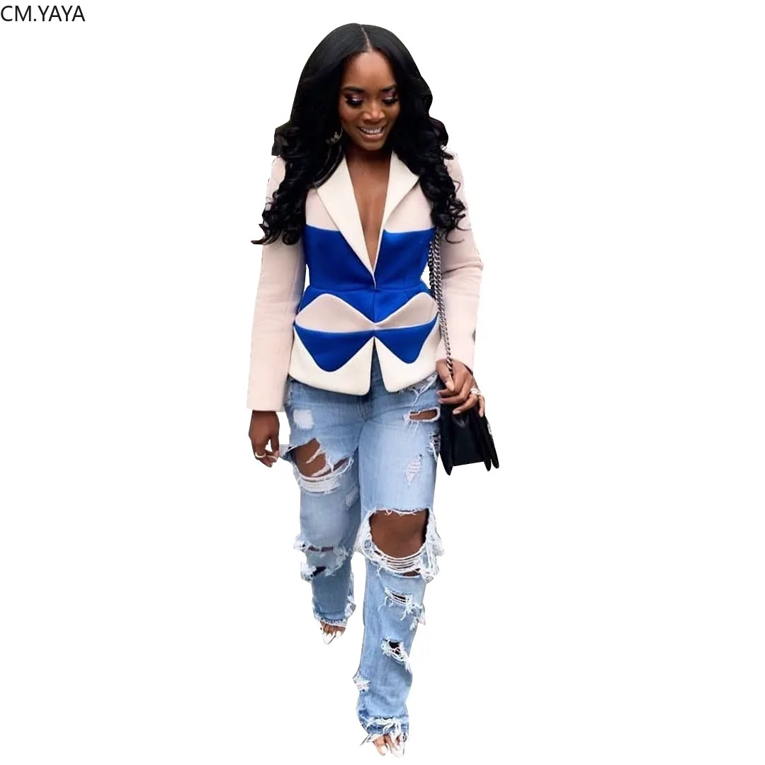 Женские повседневные длинные джинсы на молнии с дырками и высокой талией брюки