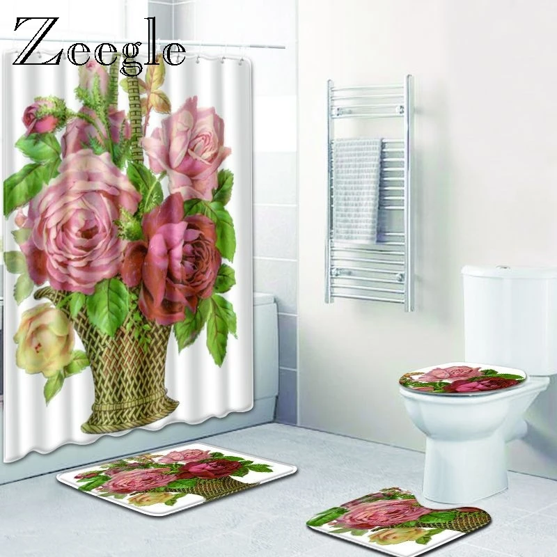 Zeegle Набор ковриков для ванной с душевой занавеской чехол унитаза коврик