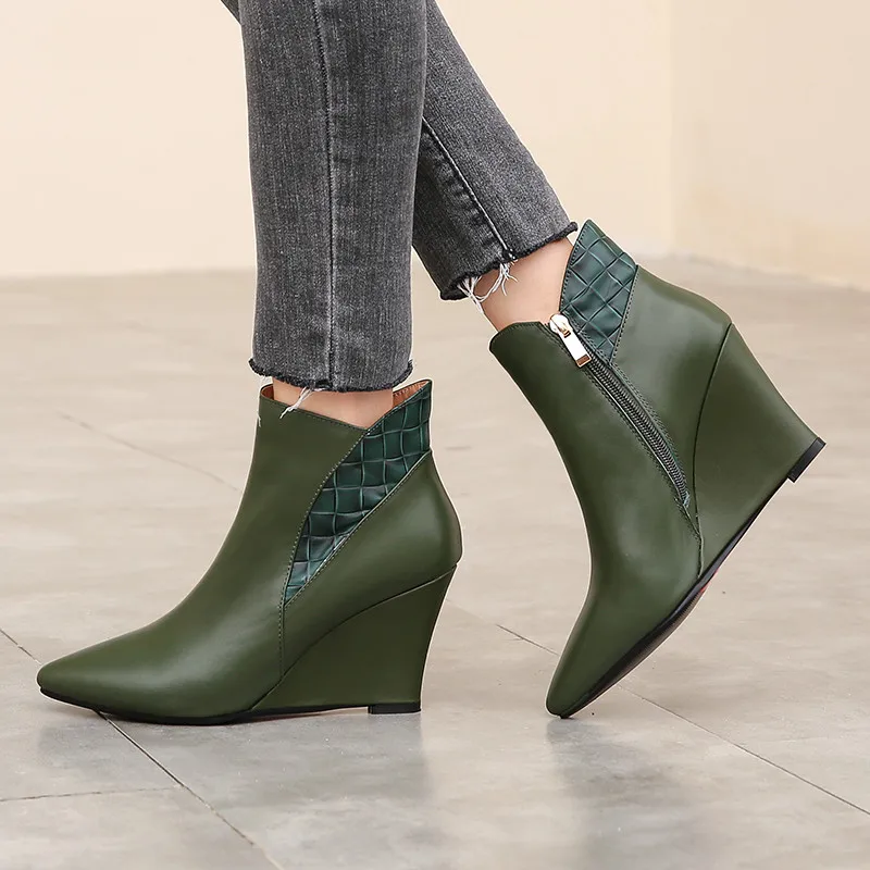 

MEMUNIA 2020 new arrive wedges shoes women boots pointed toe genuine leather footwear elegant autumn winter ankle boots woman