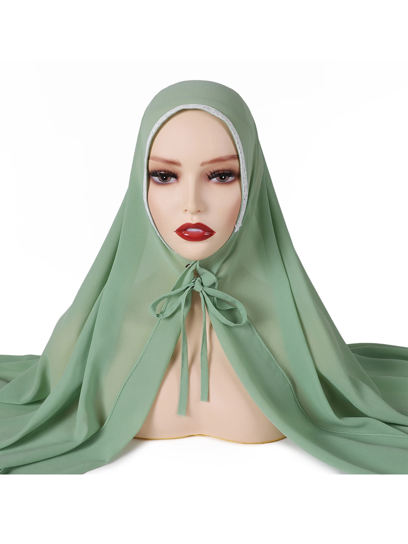 

Fashion Women Plain Bubble Chiffon With Rope Convenient Hijab Wrap Solid Color Muslim Hijabs Scarf Headscarf 20 COLOR