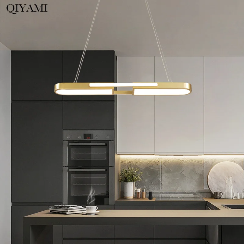 Modern Led long Line Pendant Lights For Living Dinning Room Kitchen Bar Hanging Lamps Home Decor Lighting Golden Black 48w