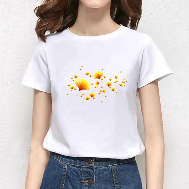 Женская футболка с принтом золотых листьев Повседневная круглым вырезом в