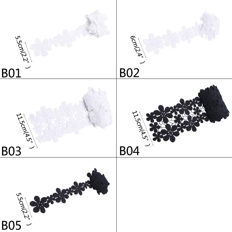 2yard High Quality White Black Flower Embroidery Lace Ribbon Fabric DIY Handmade Sewing Accessories For Wedding Garment Material | Дом и сад