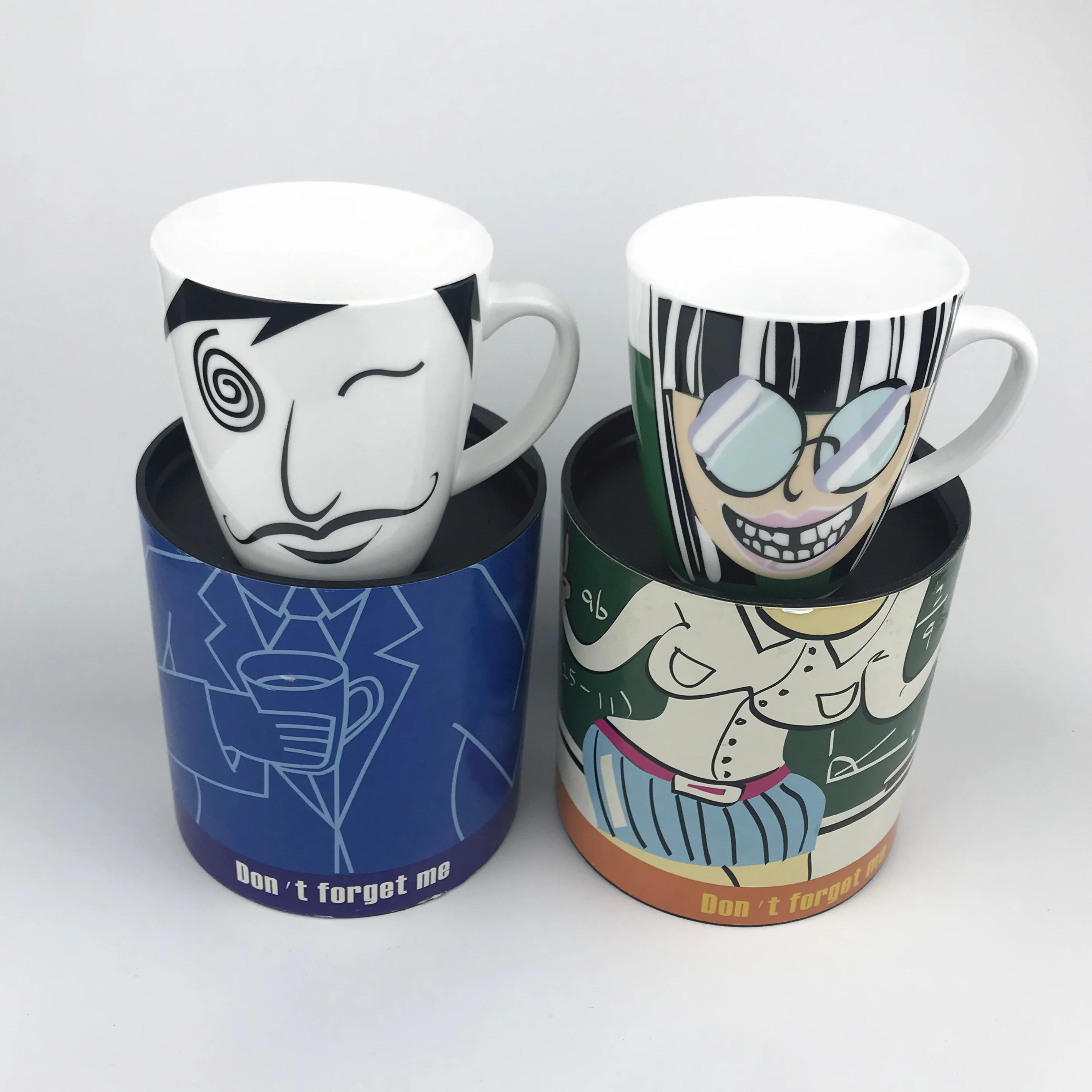 

Bule Cartoon Cute Mugs Classic Porcelain Coffee Mug with Spoon Hand Painted Ceramic Tea Milk Cups Cafe Drinkware Gift Box 50MK52