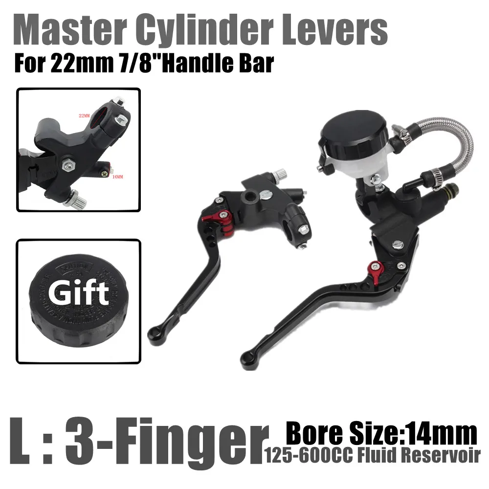 

7/8 '' 22mm 3 2 Finger Adjustable Motorcycle Black Hydraulic Matser Cylinder Brake Clutch Levers Fluid Reservoir 125-600cc D20