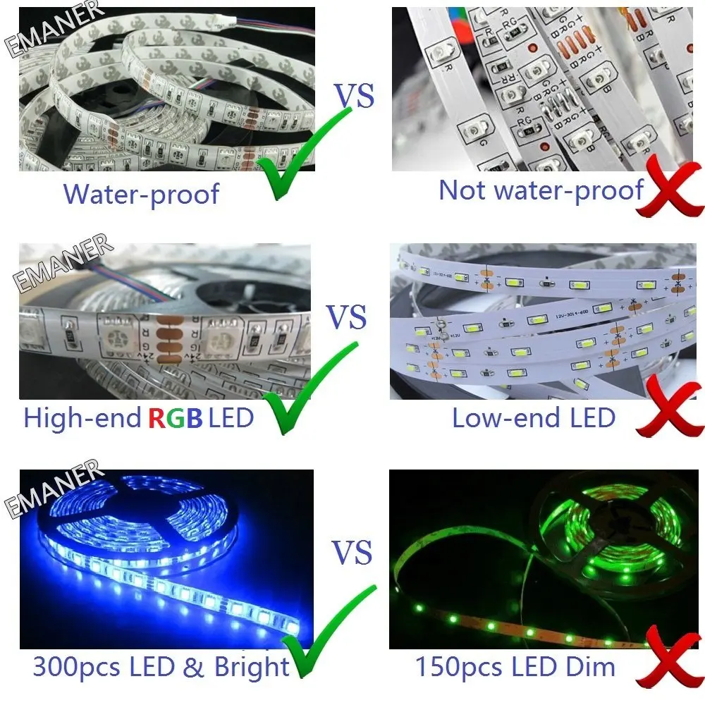RGB Strip Lights 16.4 ft/5M 5050SMD 300pcs LEDs Waterproof Flexible Light IR Remote Controller DC 12V Power Adapter P | Лампы и