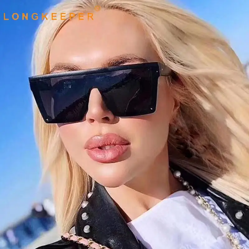 

Fashion Oversized Sunglasses Women Men Flat Top Square Sun Glasses One Piece Gradient Shades Ladies Mirrored Black Gafas UV400