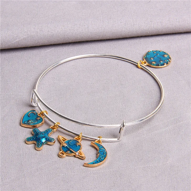 Galaxy Series Women Jewelry Bracelet Orange Planet Little Moon Charm Pendant Bangle For Female Friendship Birthday Gift | Украшения и