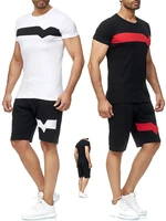 new sportswear male short sleeve stitching suit men two pieces mens sets t shirt shorts casual tracksuit set sweatsuit patchwork