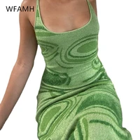 2021 summer new womens personality design whirlpool knitted tie dye mid waist open back sling bag hip dress polyester pullover