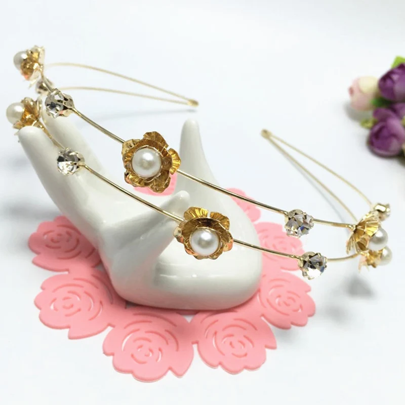 

Crystal Headband For Women Rose Double Hairband Flower Inlaid Rhinestone Hair Bands Hair Accessories