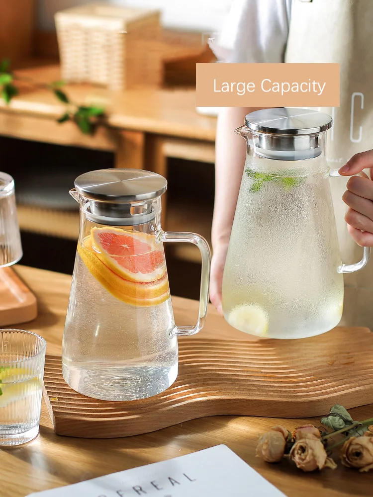 

Large Glass Pitcher Jug Hot/Cold Water Kettle Food Level Teapot Juice Tea Carafe Bottle With Stainless Steel Lid Kitchen Tools