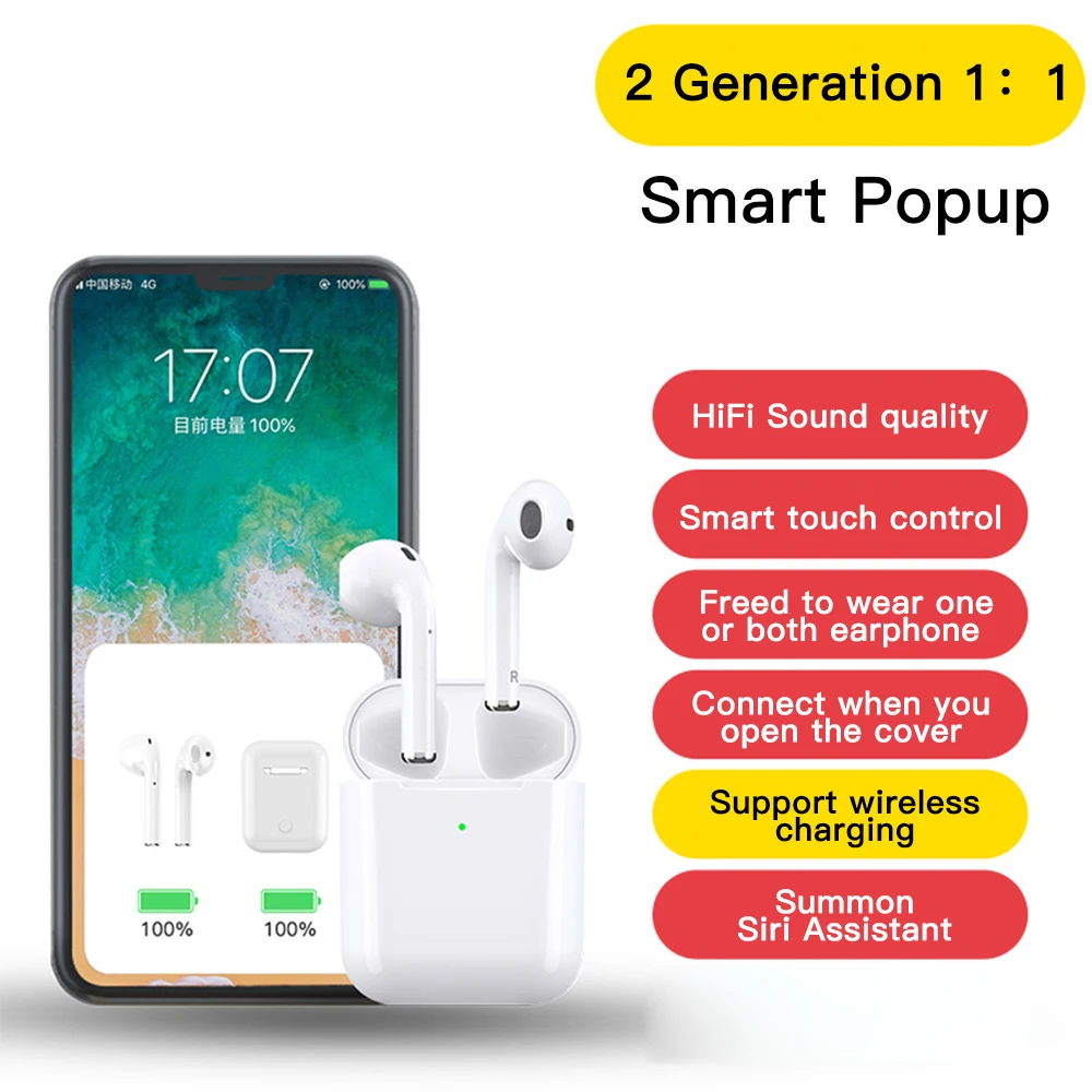 Беспроводные наушники Airpods Pro, Bluetooth 5,0 безпроводные наушники, наушники с функцией активного шумоподавления и функцией обнаружения, 3D стерео наушники для Apple Airpods Pro Беспроводные наушники bluetooth - Цвет: Air 2