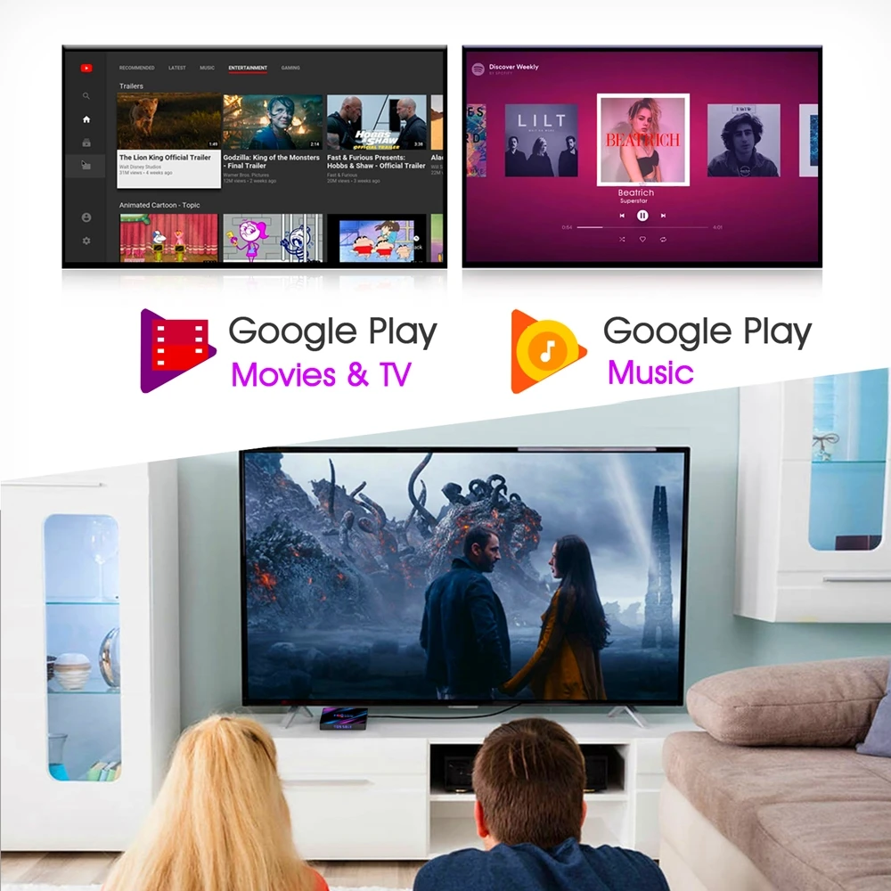 ТВ-приставка на Android 9 0 4K Ultra HD медиаплеер TV Box Youtube Google Assistant Φ Wif Bluetooth 4 16 ГБ 32 |
