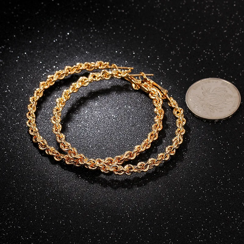 

Hot Selling Women Girls Ear Stud Large Circle Gold Color Earrings Creative stainless steel Weaving Design Big Party Club Earring