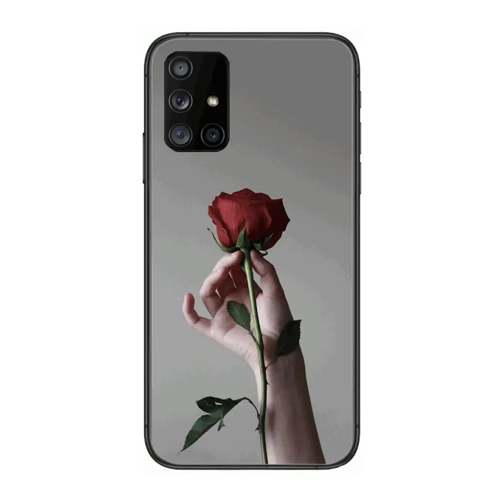 

Bright Red Rose Flowers Phone Case Hull For Samsung Galaxy A 90 50 51 20 71 70 40 30 10 80 E 5G S Black Shell Art Cell Cover
