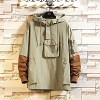 autumn japanese fashion patchwork hooded jacket male large size loose pullovers tooling coat mens casual streetwear m 5xl