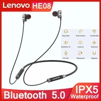 lenovo he08 bluetooth earphone dual dynamic hifi stereo neckband wireless headphones with microphone 4 speakers sports headset