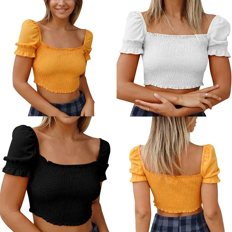 Женская Стеганая блузка с рюшами кавайная короткими рукавами и пышными