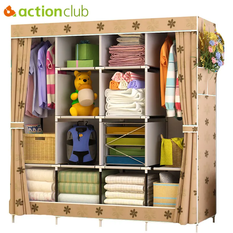Actionclub Multi-function Wardrobe Fabric Folding Cloth Storage Cabinet DIY Assembly Easy Install Reinforcement Closet | Мебель