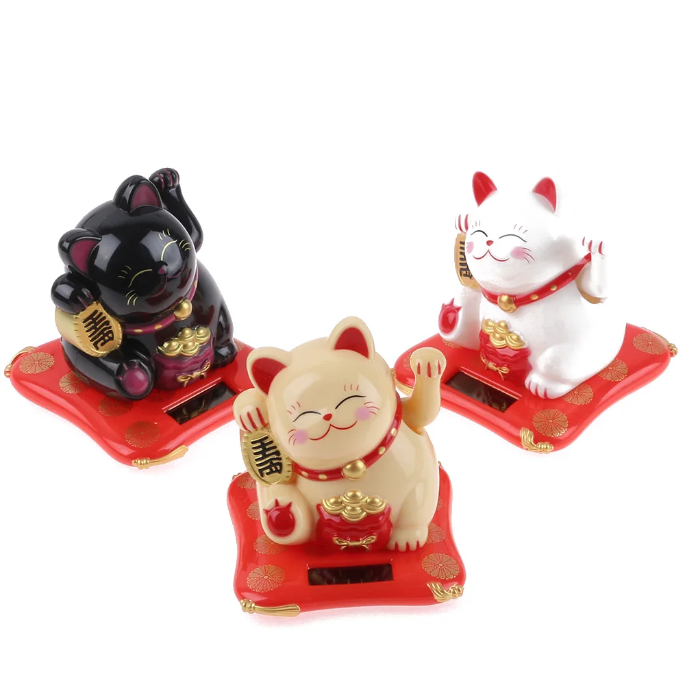 Maneki Neko черный/белый на солнечных батареях радушный Кот удача для дома автомобиля