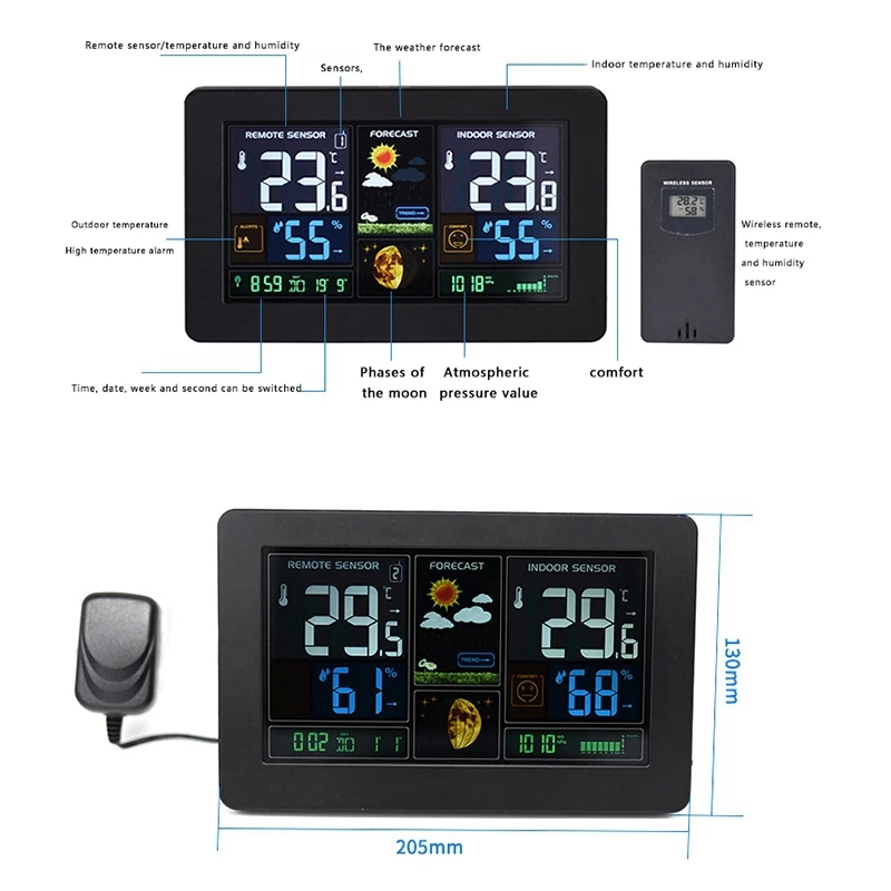 

WiFi Weather Station Smart Weather Monitor Indoor Outdoor Temperature Humidity Barometric Digital Clock(EU Plug)