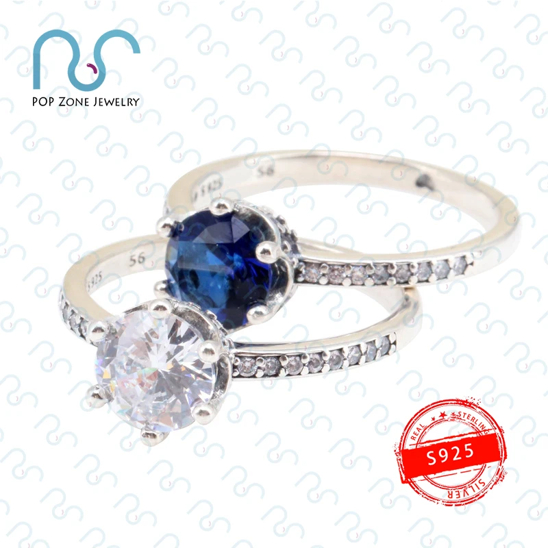 

S925 Sterling Silver Rings Brand Original Pan Sparkling Crown Solitaire Ring Charm Simplicity Fashion Women Ring Jewelry