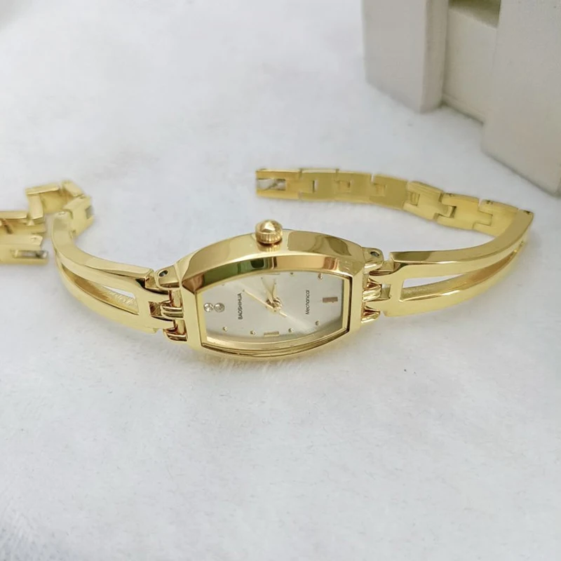 Завод Shanghai watch factory драгоценный камень позолоченный механизм кварцевые часы