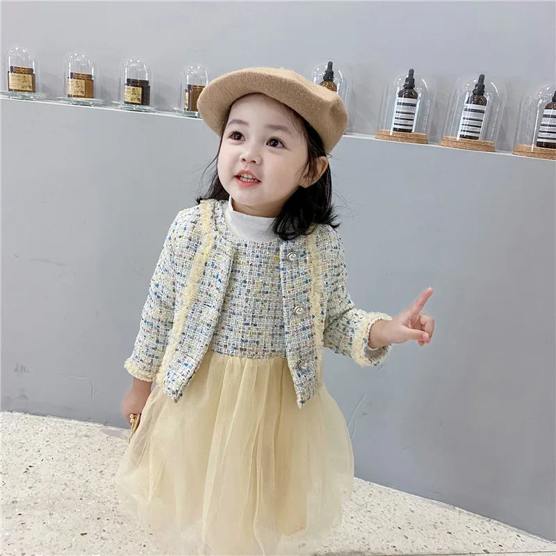 

2021 Organza Spring Autumn Children Clothes Baby Girls Coat+ Dress Kids Teenagers Tracksuit Sport Suits Outwear High Quality